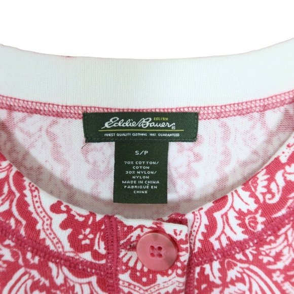 EDDIE BAUER Size S Cotton Blend Pink White Floral Crew Neck Cardigan Sweater - Picture 3 of 3